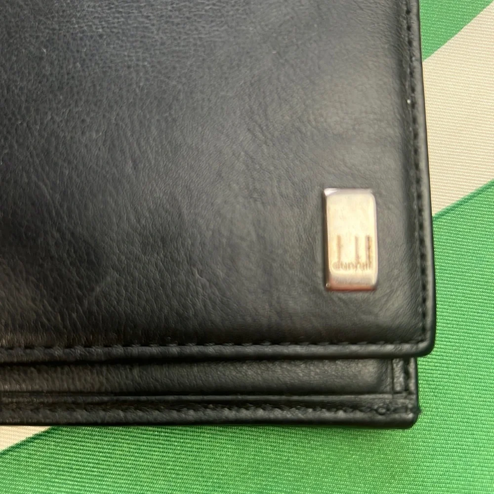 Auth. Dunhill Black Leather Long Bifold Wallet Card Bill holder Roomy Heavy duty